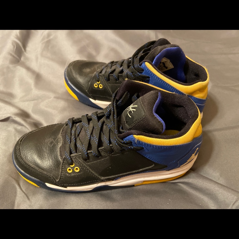 Air Jordan’s-black, yellow, and blue